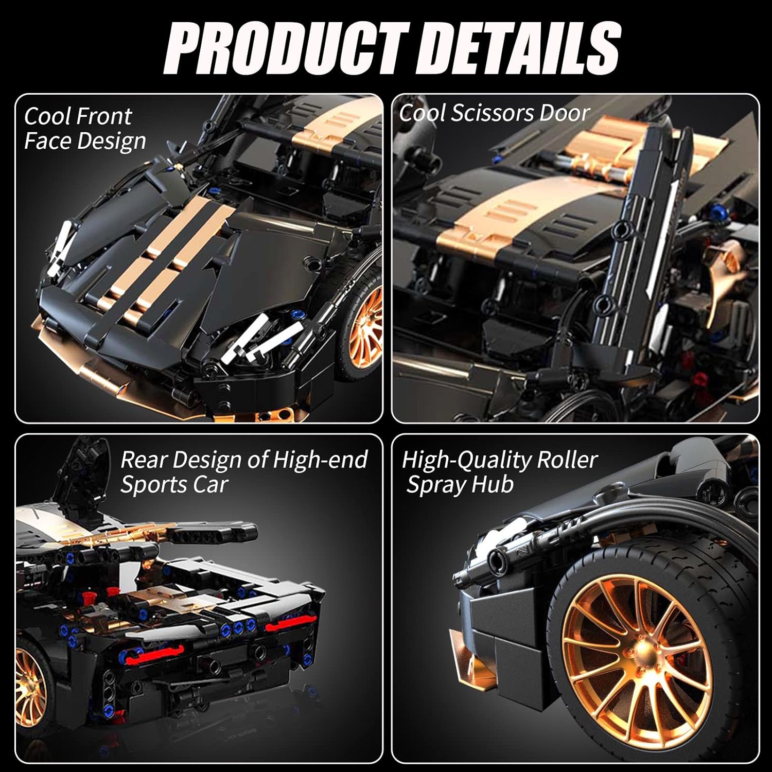 Adult advanced building blocks Black Gold Sports Car – Wtytoy